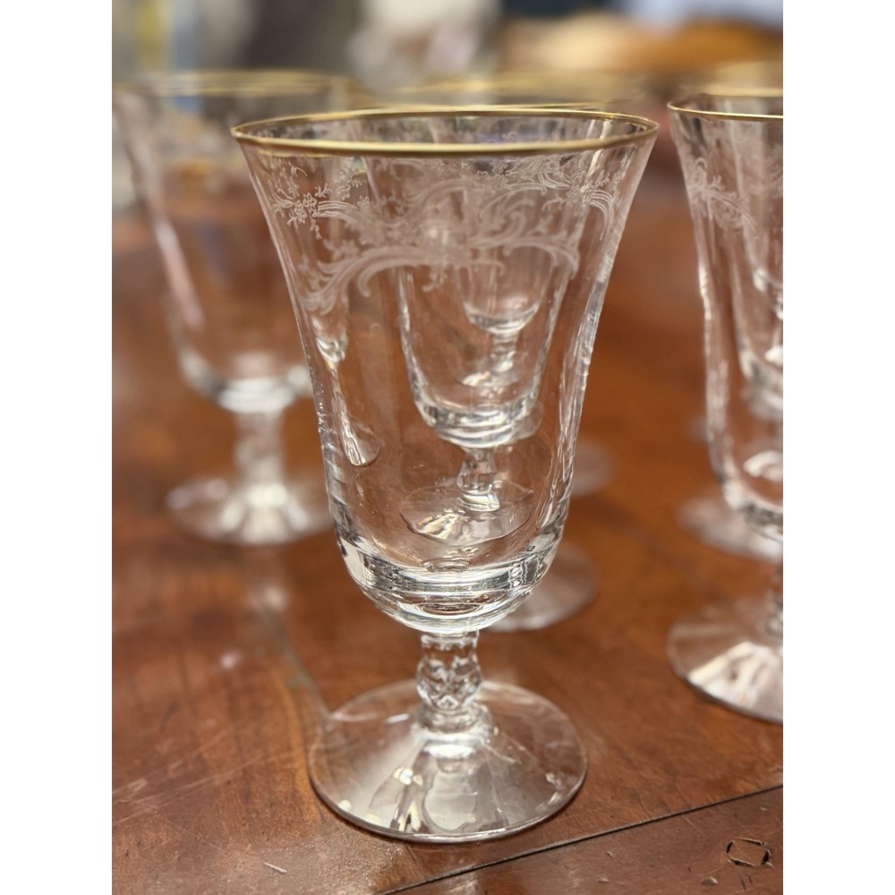 Golden Lace by Fostoria Iced Tea Glasses Set of 8 Vintage Water Etched w/h Gold